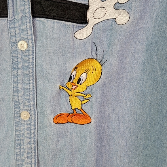 Warner Bros Looney Tunes Vintage 90's Sylvester & Tweety Bird Button Down L - Picture 4 of 15
